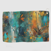 Serviette De Golf Récolte d'automne Turquoise rouille or Abstrait (Horizontal)