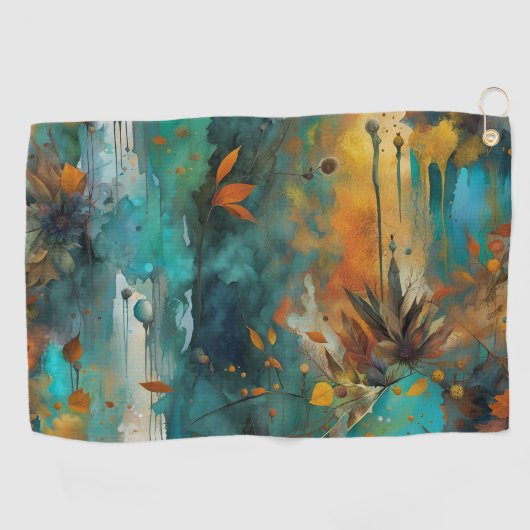 Serviette De Golf Récolte d'automne Turquoise rouille or Abstrait (Horizontal)