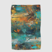 Serviette De Golf Récolte d'automne Turquoise rouille or Abstrait (Devant)