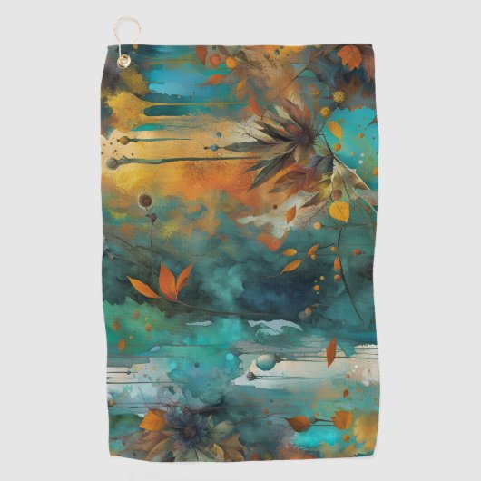 Serviette De Golf Récolte d'automne Turquoise rouille or Abstrait (Devant)