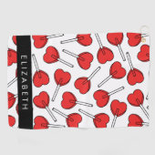 Serviette De Golf Red Lollipops, Heart Lollipops, Lolly, Your Name (Horizontal)