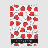 Serviette De Golf Red Lollipops, Heart Lollipops, Lolly, Your Name (Devant)