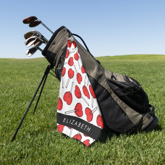 Serviette De Golf Red Lollipops, Heart Lollipops, Lolly, Your Name (Vert)