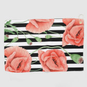 Serviette De Golf Red Poppies Black Stripes Chic (Horizontal)