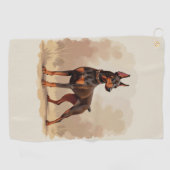 Serviette De Golf Red Rust Brown Doberman Pinscher Dog (Horizontal)