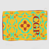 Serviette De Golf Red Zia Symbols New Mexico Turquoise Feathers (Horizontal)