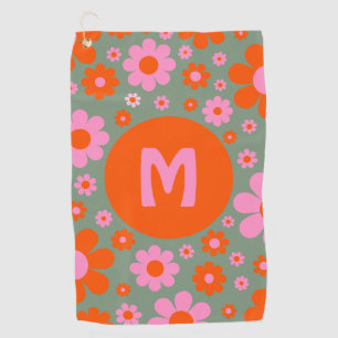 Serviette De Golf Rétro floral groovy des années 70 orange rose vert