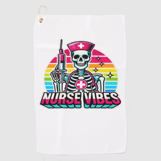 Serviette De Golf Retro Neon Skeleton Nurse - Funny Éffrayant D (Devant)