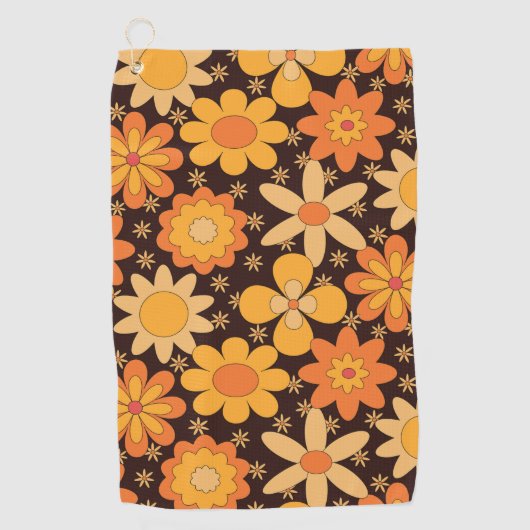 Serviette De Golf Retro Super motif floral jaune et orange (Devant)