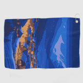 Serviette De Golf Retro Village Mountain Blue Gold Paysage (Horizontal)