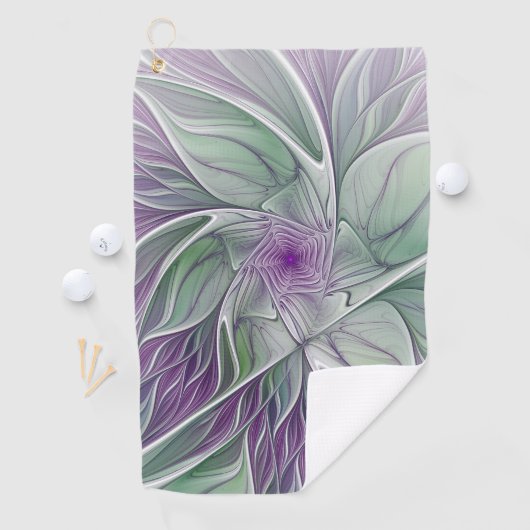 Serviette De Golf Rêve de fleurs, Abstrait violet vert Fractal Art (En situation)