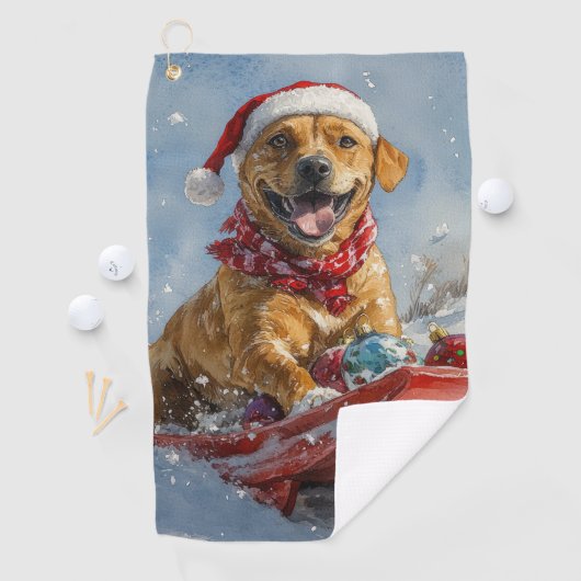 Serviette De Golf Rhodesian Ridgeback Dog dans Sledge Noël (En situation)