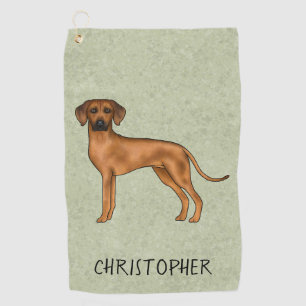 Serviette De Golf Ridback Rhodésien Chien Brun Mignon Avec Nom Vert