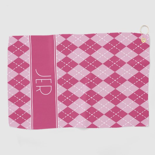 Serviette De Golf Rose Argyle Plaid Monogramme Initiales  (Horizontal)