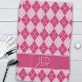 Serviette De Golf Rose Argyle Plaid Monogramme Initiales 