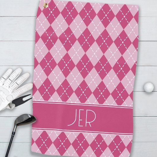 Serviette De Golf Rose Argyle Plaid Monogramme Initiales 