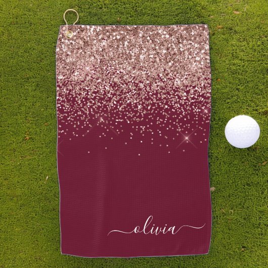 Serviette De Golf Rose Bourgogne Gold Blush Pink Parties scintillant