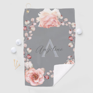 Serviette De Golf Rose d'aquarelle Wreath personnalisée Gray