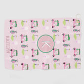 Serviette De Golf Rose élégant Golf Design Nom personnalisé Monogram (Horizontal)