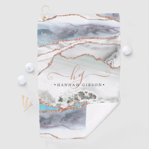 Serviette De Golf Rose en marbre Parties scintillant or Turquoise Sc