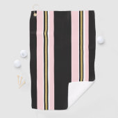 Serviette de golf rose et blanc or noir rayé (En situation)