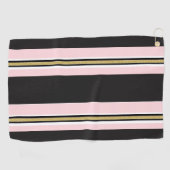 Serviette de golf rose et blanc or noir rayé (Horizontal)
