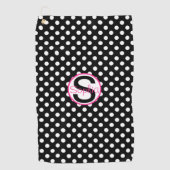 Serviette De Golf Rose et Noir, Nom et Initiale avec Pois (Devant)