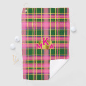 Serviette De Golf Rose et vert à carreaux chic avec monogramme (En situation)