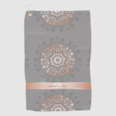 Serviette De Golf Rose Gold Grey Floral Mandala Monogramme (Devant)