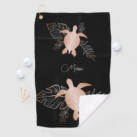 Serviette De Golf Rose Gold Sea Turtle Black Votre nom (En situation)