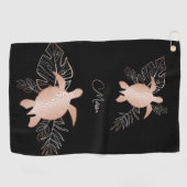 Serviette De Golf Rose Gold Sea Turtle Black Votre nom (Horizontal)