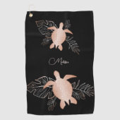 Serviette De Golf Rose Gold Sea Turtle Black Votre nom (Devant)