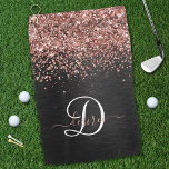 Serviette De Golf Rose personnalisé Parties scintillant or noir Étin<br><div class="desc">Personnalisez facilement ce design élégant et branché de serviettes de golf avec une jolie parties scintillant brillante en or rose sur un arrière - plan métallique brossé noir.</div>