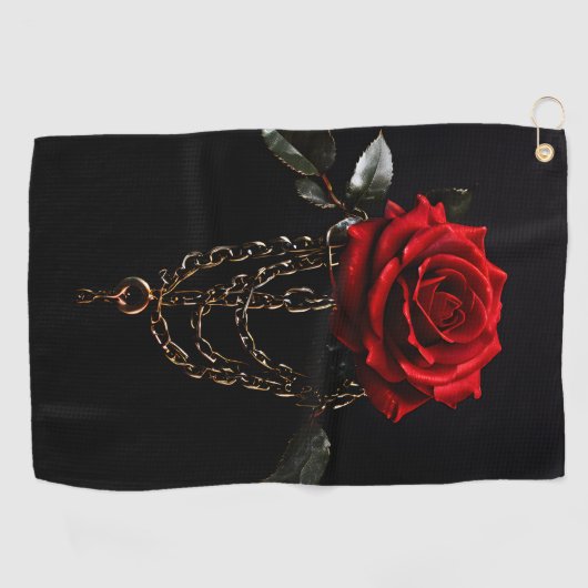 Serviette De Golf Rose rouge dans les chaînes (Horizontal)