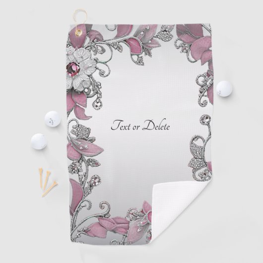 Serviette de golf rose Silver Blanc Floral (En situation)
