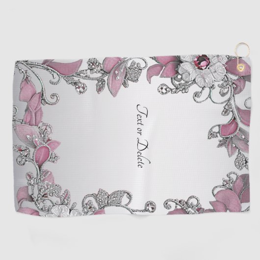 Serviette de golf rose Silver Blanc Floral (Horizontal)