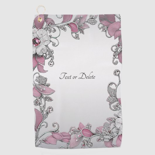 Serviette de golf rose Silver Blanc Floral (Devant)