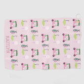 Serviette De Golf Rose Stylé Feminine Golf Design Nom personnalisé (Horizontal)