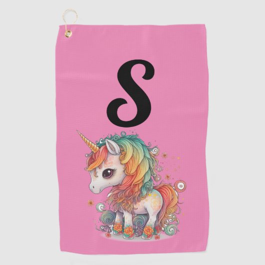 SERVIETTE DE GOLF ROSE UNICORN MONOGRAM TOWEL DE GOLF POUR ELLE (Devant)