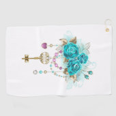 Serviette De Golf Roses turquoise avec touches (Horizontal)