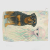 Serviette De Golf Rottweiler avec extraterrestre (Horizontal)