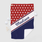 Serviette De Golf Rouge Blanc Bleu Polka Point Monogramme Femmes (En situation)
