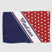 Serviette De Golf Rouge Blanc Bleu Polka Point Monogramme Femmes (Horizontal)