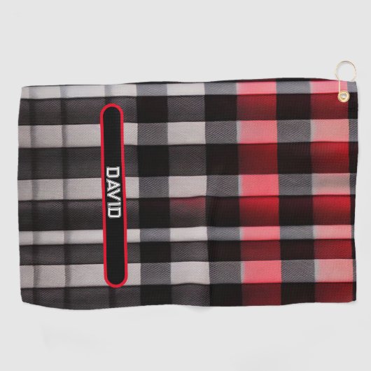 Serviette De Golf Rouge Noir Abstrait Plaid Collection moderne (Horizontal)