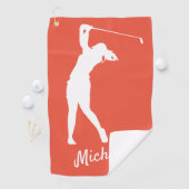 Serviette De Golf Rouge orange rouge "golfer Michelle" gauche (En situation)