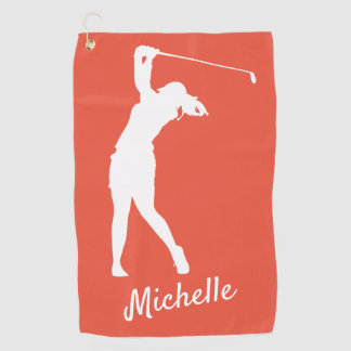 Serviette De Golf Rouge orange rouge "golfer Michelle" gauche