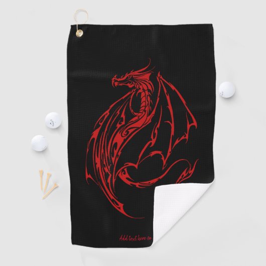 Serviette De Golf Rouge Tribal Dragon Noir (En situation)