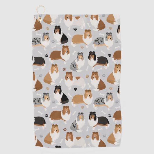 Serviette de golf Rough Collie Paws and Bones (Devant)