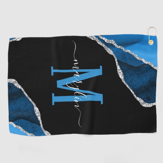 SERVIETTE DE GOLF ROYAL BLUE & SILVER AGATE MONOGRAS (Horizontal)