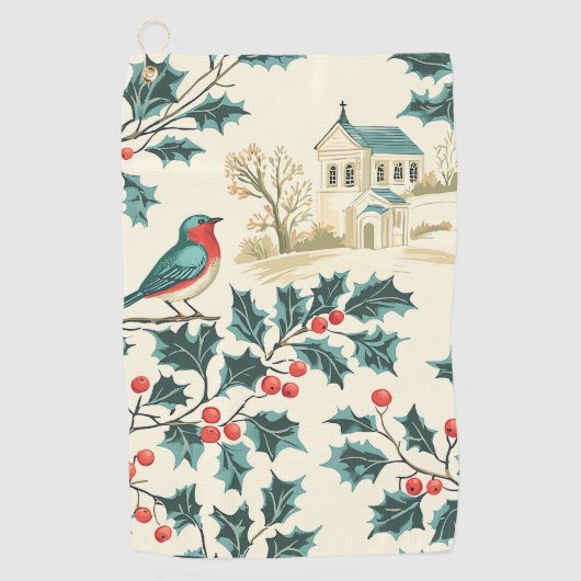 Serviette De Golf Rustic Bird et Poinsettia Motif de Noël (7) (Devant)